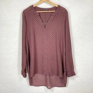 Harlowe & Graham Geometric Print Blouse Lightweight Sheer Career Academia L